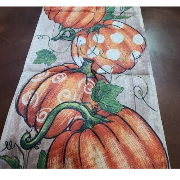 Pumpkin Table Runner Farmhouse Fall Decor Orange Decorative Thanksgiving Cloth - Picture 5 of 5